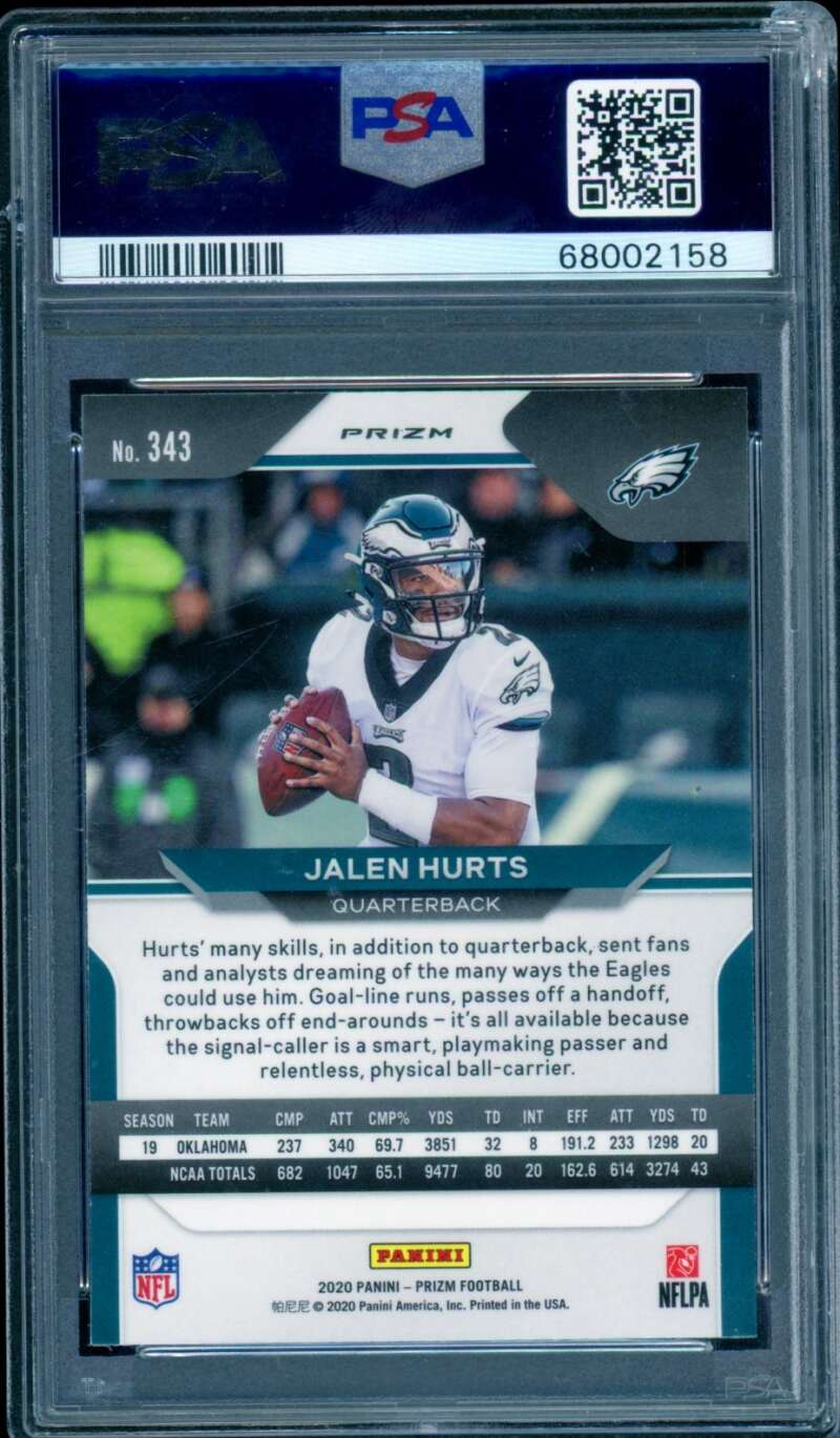 Jalen Hurts Rookie Card 2020 Panini Prizm Lazer #343 PSA 9 Image 2