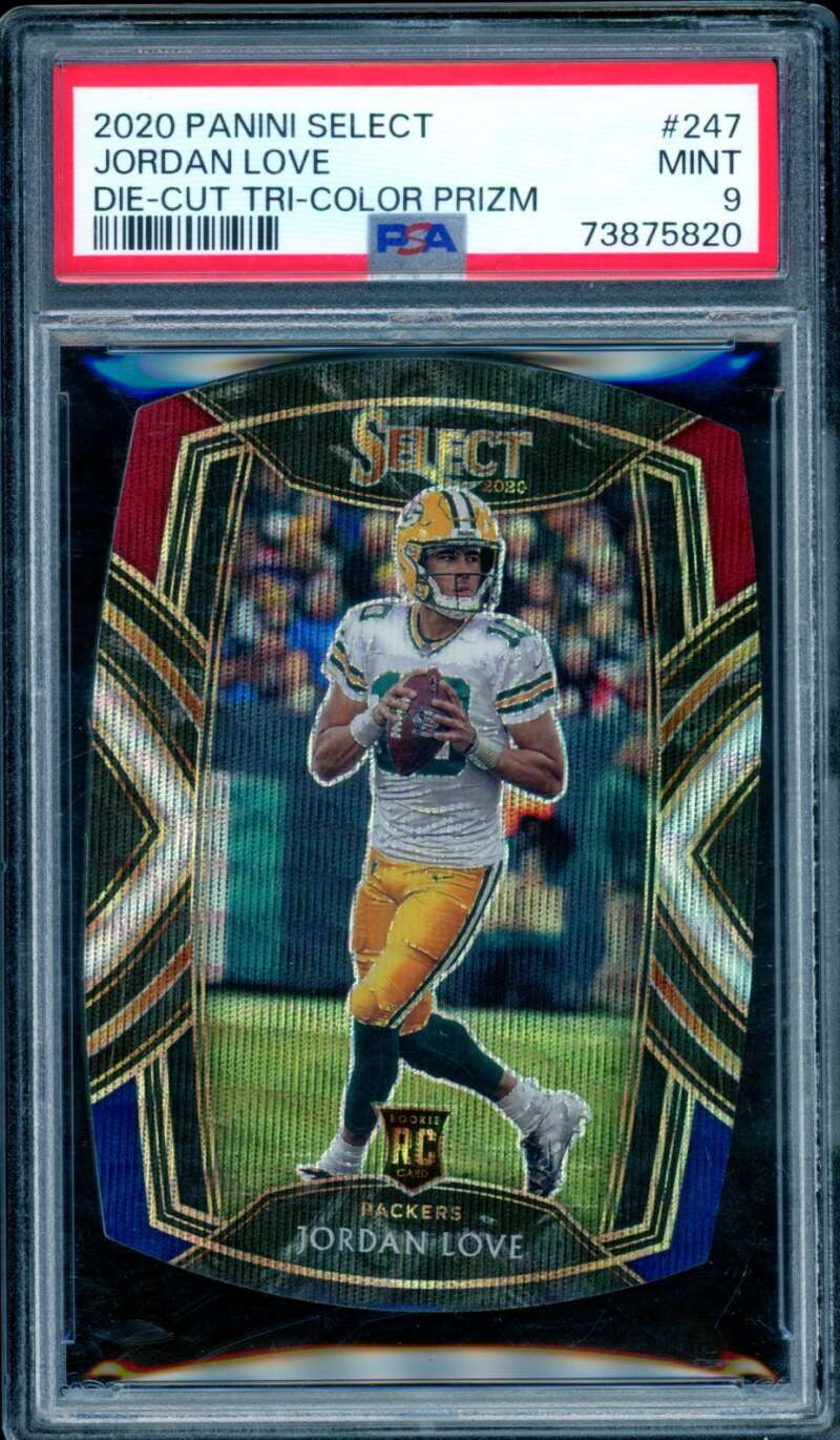 Jordan Love Rookie Card 2020 Panini Select Die Cut Tri Color Prizm #247 PSA 9 Image 1