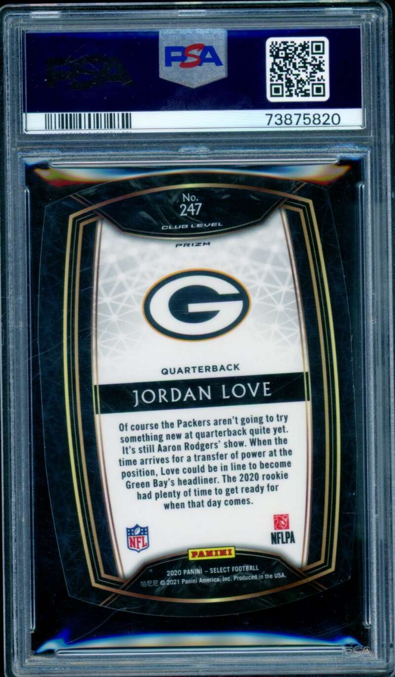 Jordan Love Rookie Card 2020 Panini Select Die Cut Tri Color Prizm #247 PSA 9 Image 2