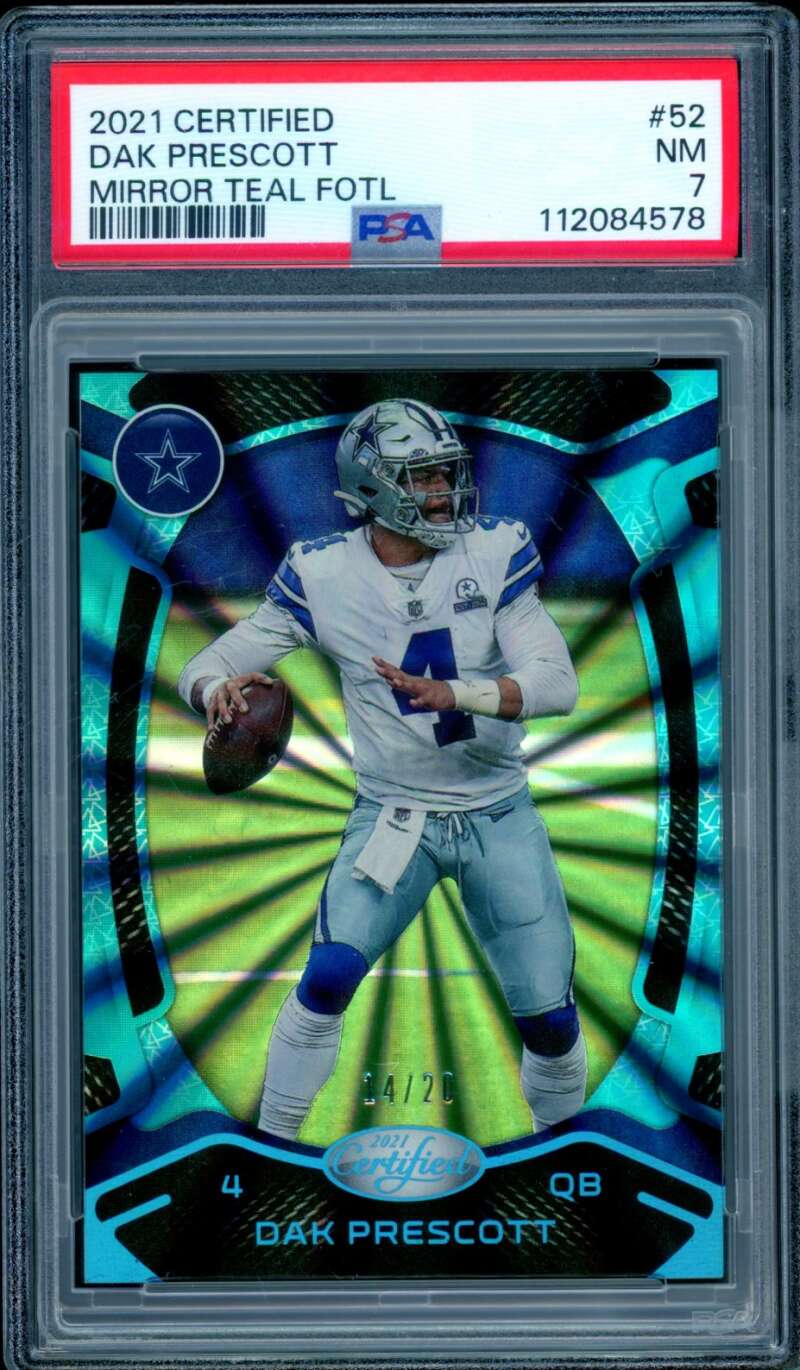 Dak Prescott Card 2021 Certified Mirror Teal Fotl (14/20) #52 PSA 7 Image 1