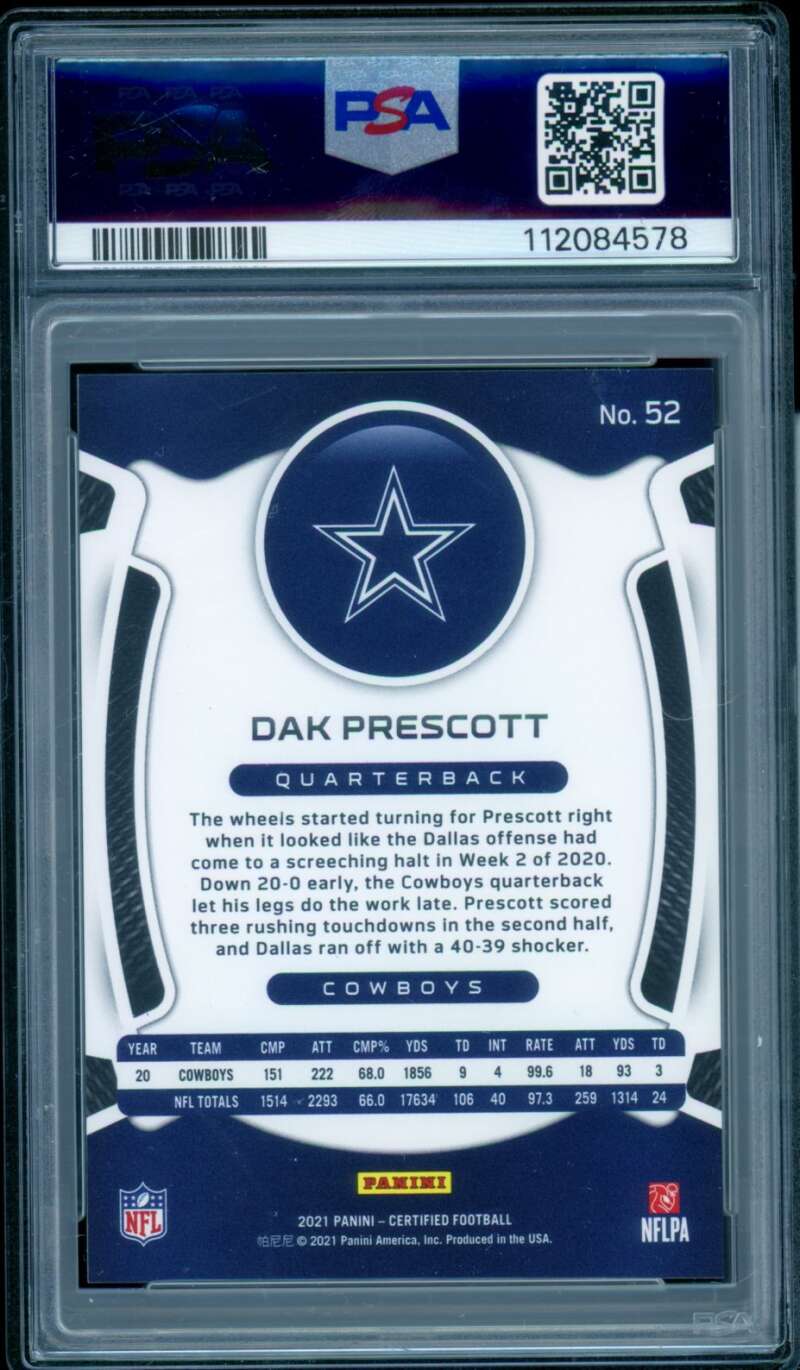 Dak Prescott Card 2021 Certified Mirror Teal Fotl (14/20) #52 PSA 7 Image 2