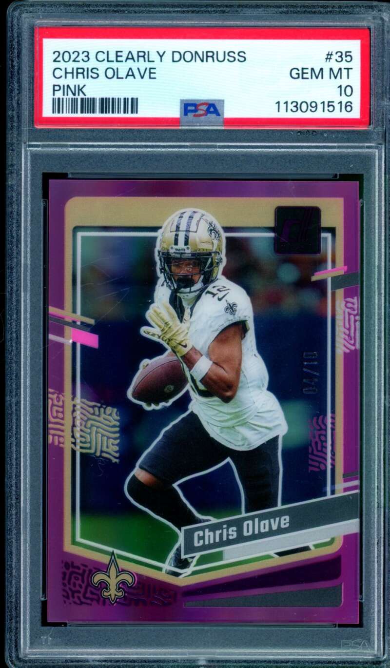 Chris Olave Rookie Card 2023 Donruss Clearly Pink (4/10) #35 PSA 10 Image 1