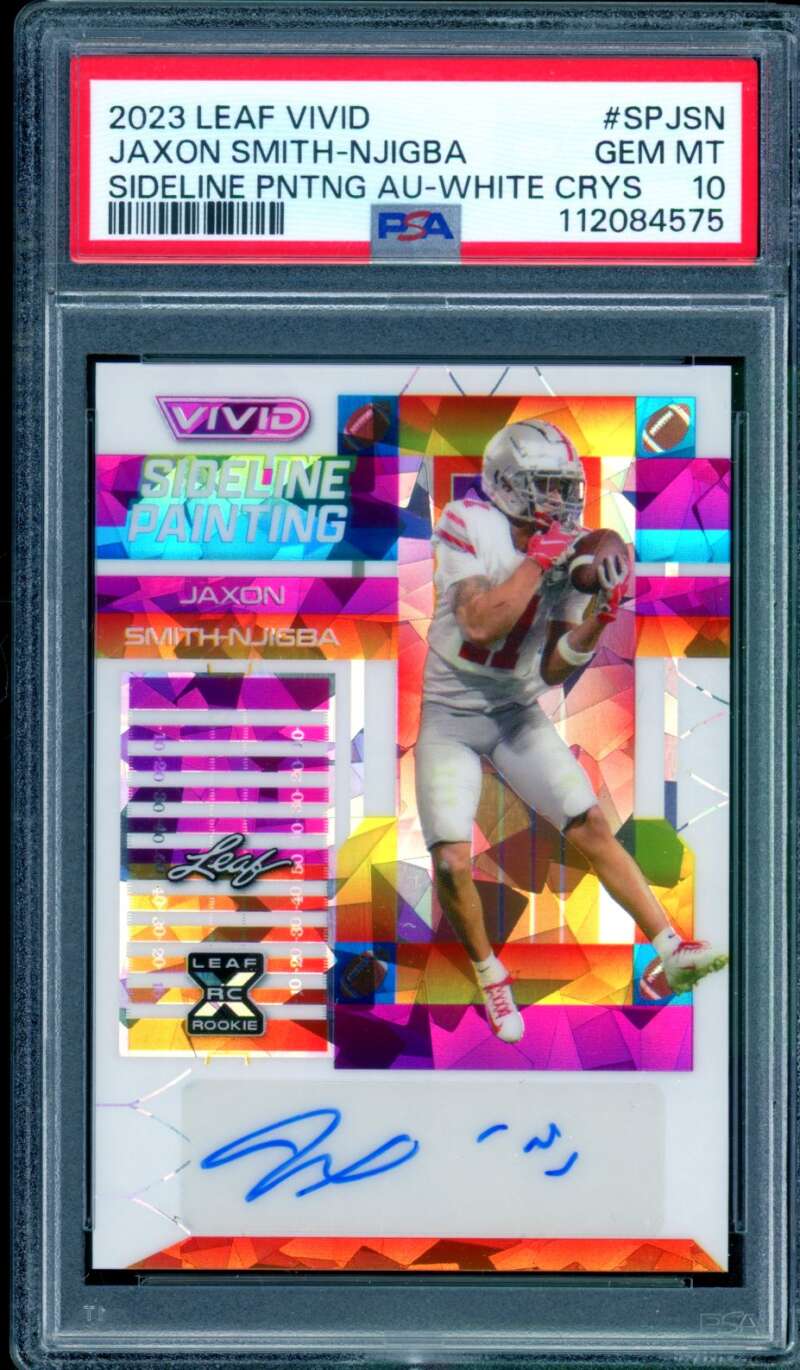 Jaxon Smith-Njigba Rookie 2023 Leaf Vivid Auto White Crystal (4/6) #SPJSN PSA 10 Image 1