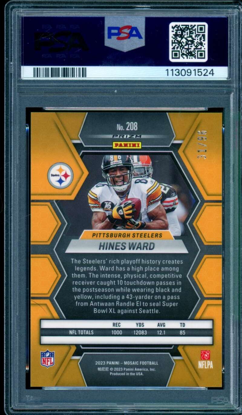 Hines Ward Card 2023 Mosaic (pop 1) #208 PSA 10 Image 2