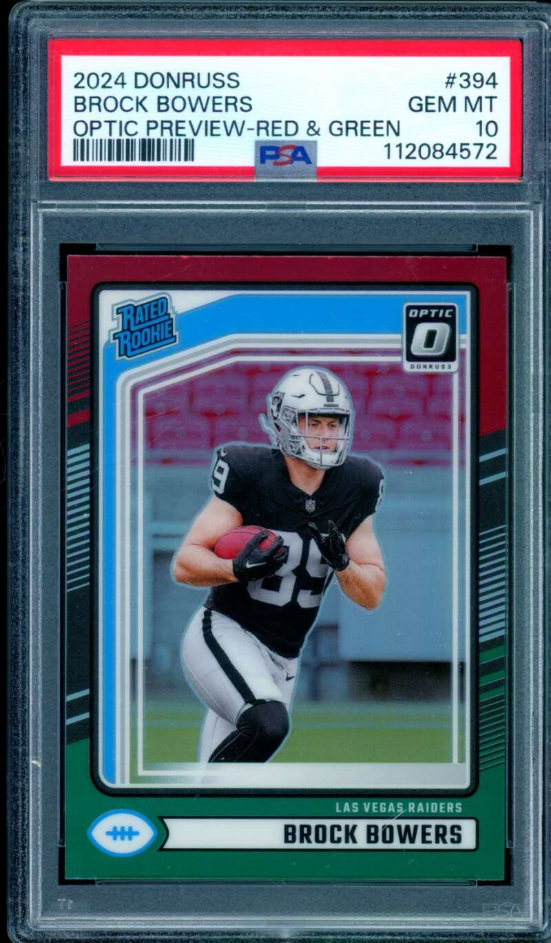 Brock Bowers Rookie Card 2024 Donruss Optic Preview Red Green #394 PSA 10 Image 1