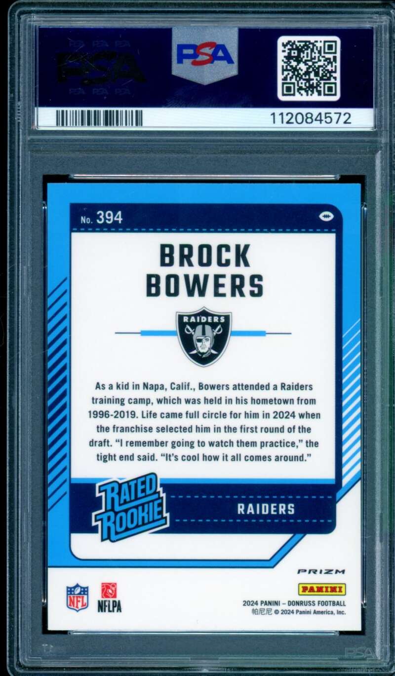 Brock Bowers Rookie Card 2024 Donruss Optic Preview Red Green #394 PSA 10 Image 2