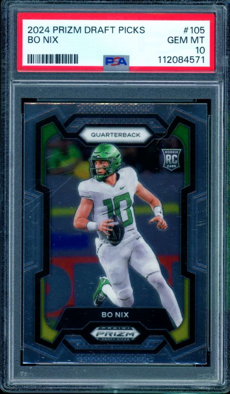 Bo Nix Rookie Card 2024 Prizm Draft Picks #105 PSA 10 Image 1