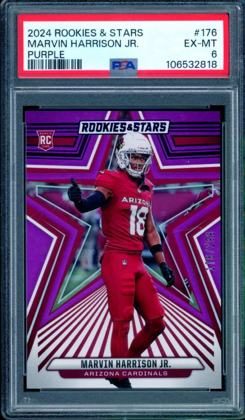 Marvin Harrison Jr. Card 2024 Rookies Stars Purple #176 PSA 6 Image 1