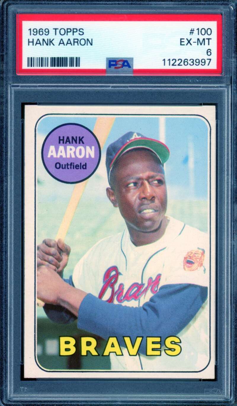 Hank Aaron Card 1969 Topps #100 PSA 6 Image 1