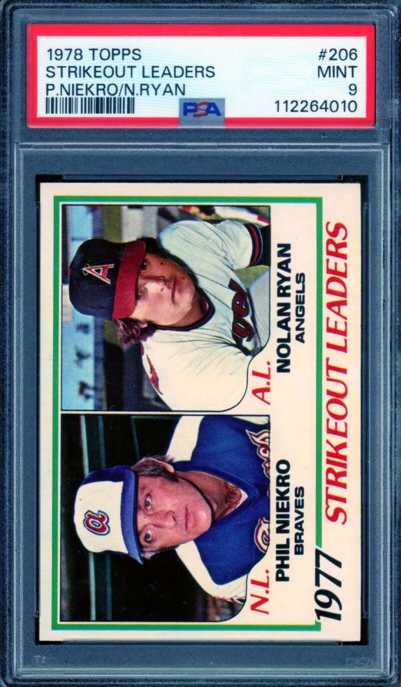 Phil Niekro/Nolan Ryan Card 1978 Topps Strikeout Leaders #206 PSA 9 Image 1