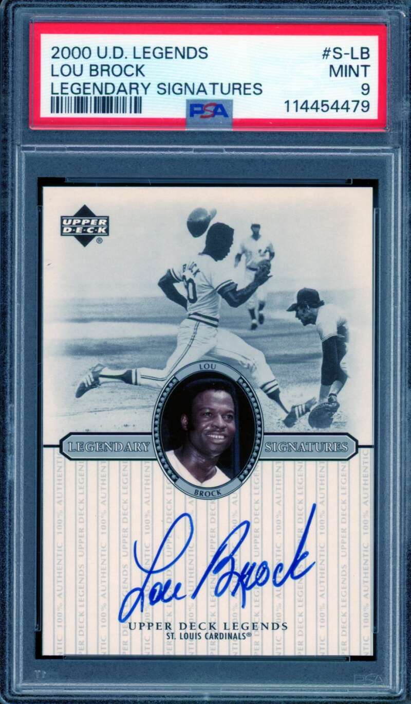 Lou Brock Card 2000 U.D. Legends Legendary Signatures #S-Lb PSA 9 Image 1