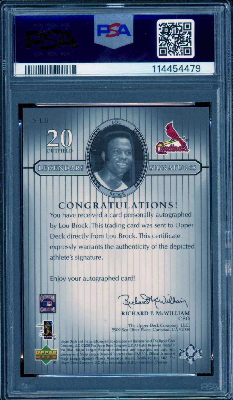 Lou Brock Card 2000 U.D. Legends Legendary Signatures #S-Lb PSA 9 Image 2