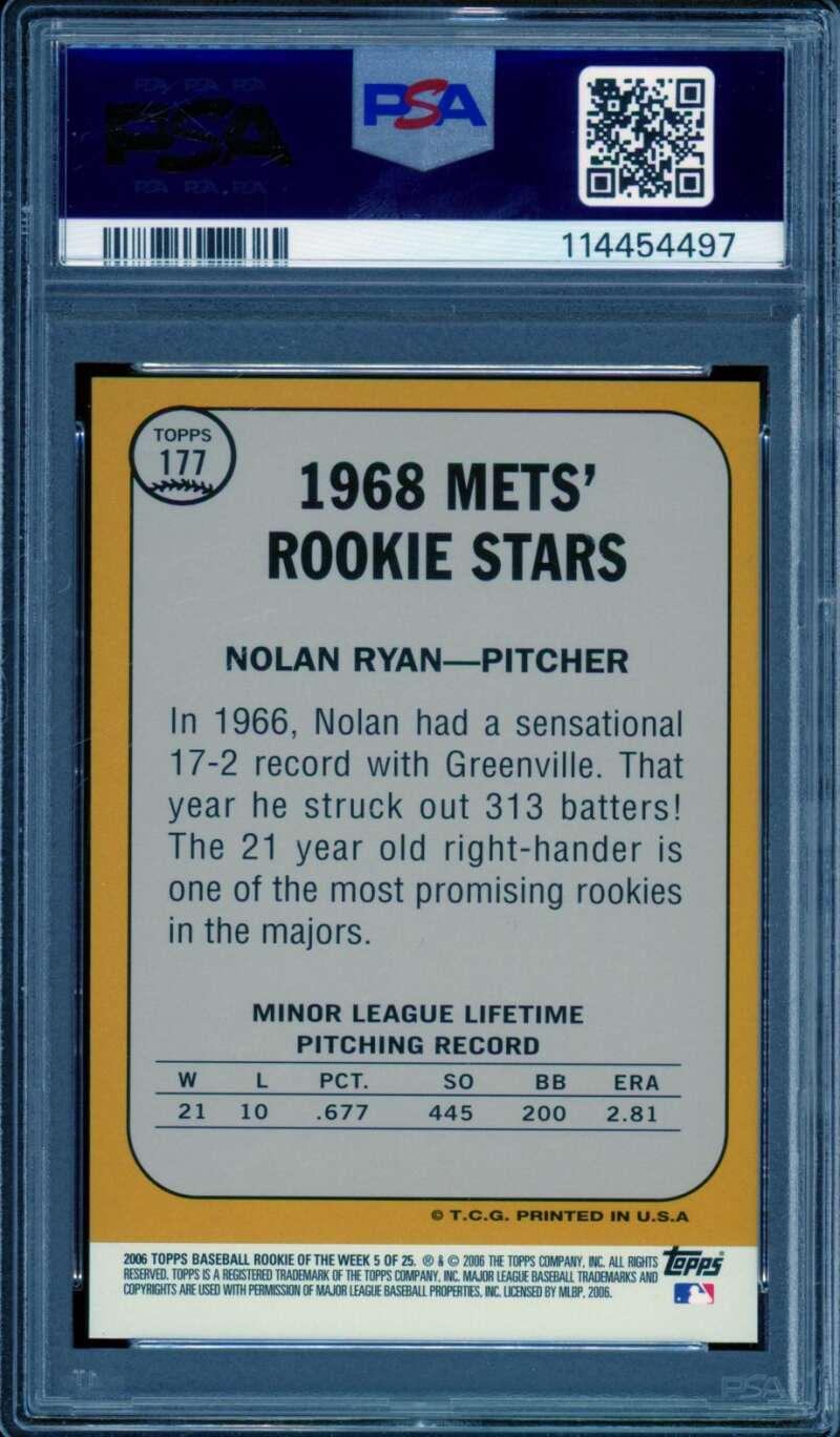 Nolan Ryan Card 2006 Topps Rookie Of The Week #5 PSA 10 Image 2