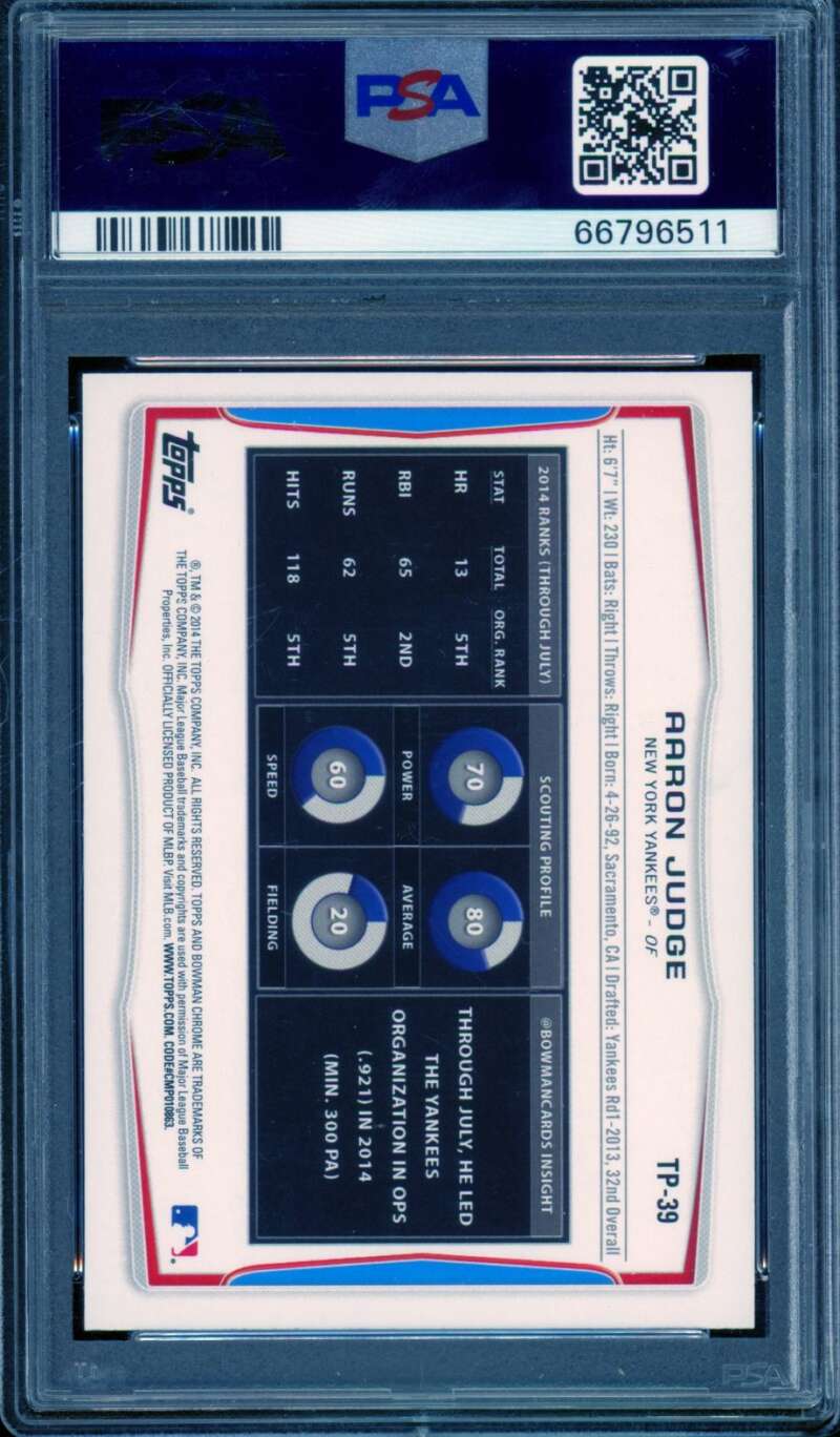 Aaron Judge Rookie 2014 Bowman Draft Picks Top Prospects Silver Ice #TP39 PSA 9 Image 2