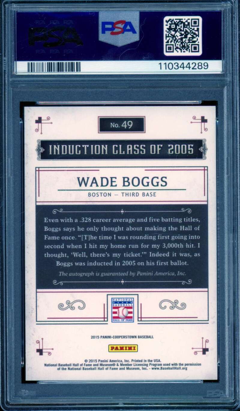 Wade Boggs 2015 Panini Cooperstown HOF Red Authentic Auto #49 PSA 10 Image 2