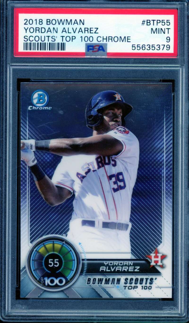 Yordan Alvarez Rookie Card 2018 Bowman Chrome Scouts Top 100 #BTP55 PSA 9 Image 1