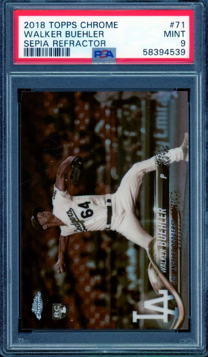 Walker Buehler Rookie Card 2018 Topps Chrome Sepia Refractor #71 PSA 9 Image 1