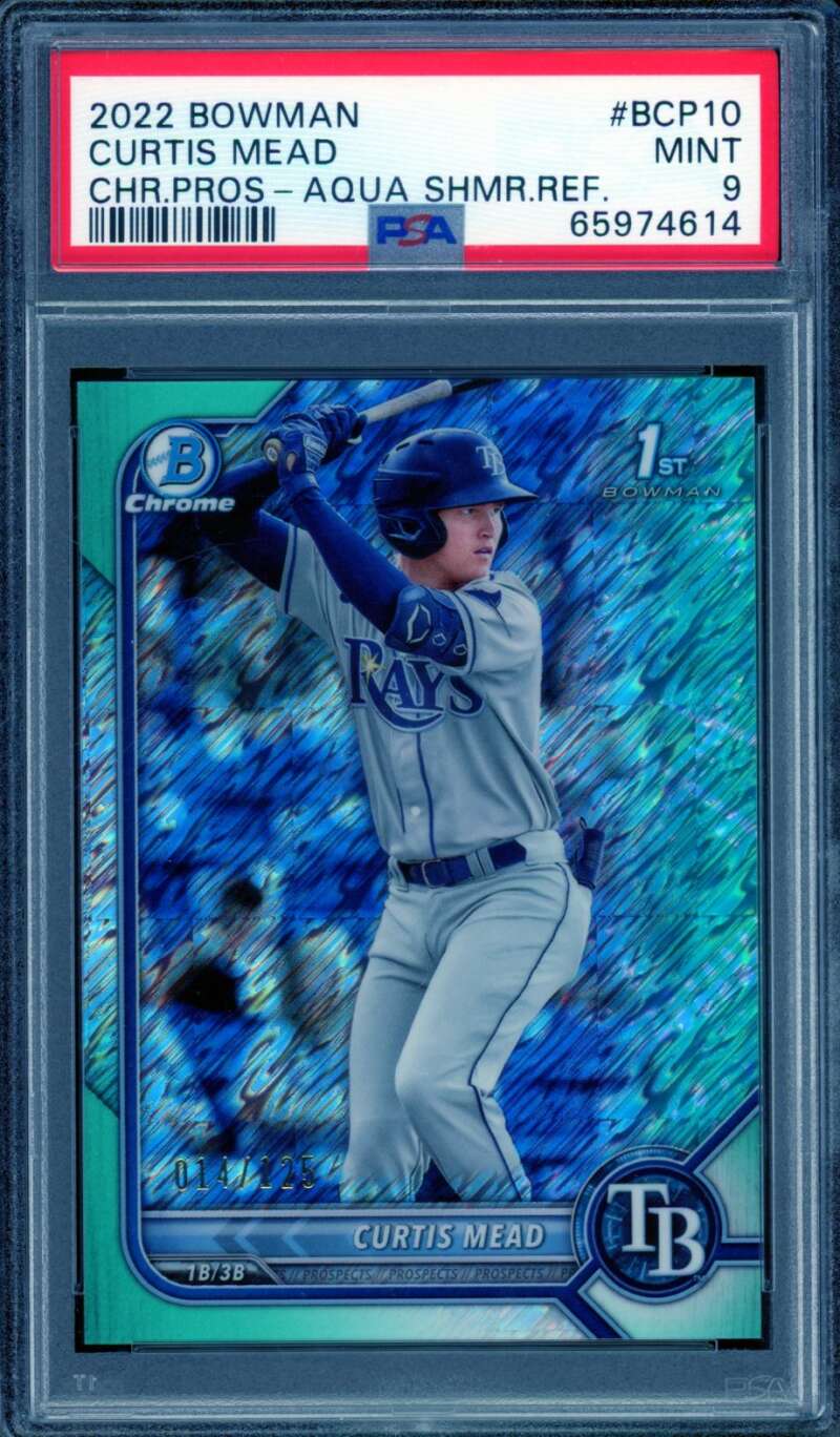 Curtis Mead Rookie 2022 Bowman Chrome Aqua Shimmer Refractor #bcp10 PSA 9 Image 1