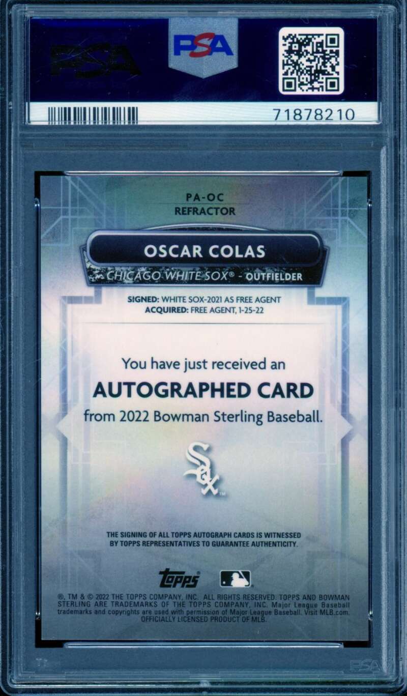 Oscar Colas Rookie Card 2022 Bowman Sterling Prospect Auto #PAOC PSA 9 Image 2