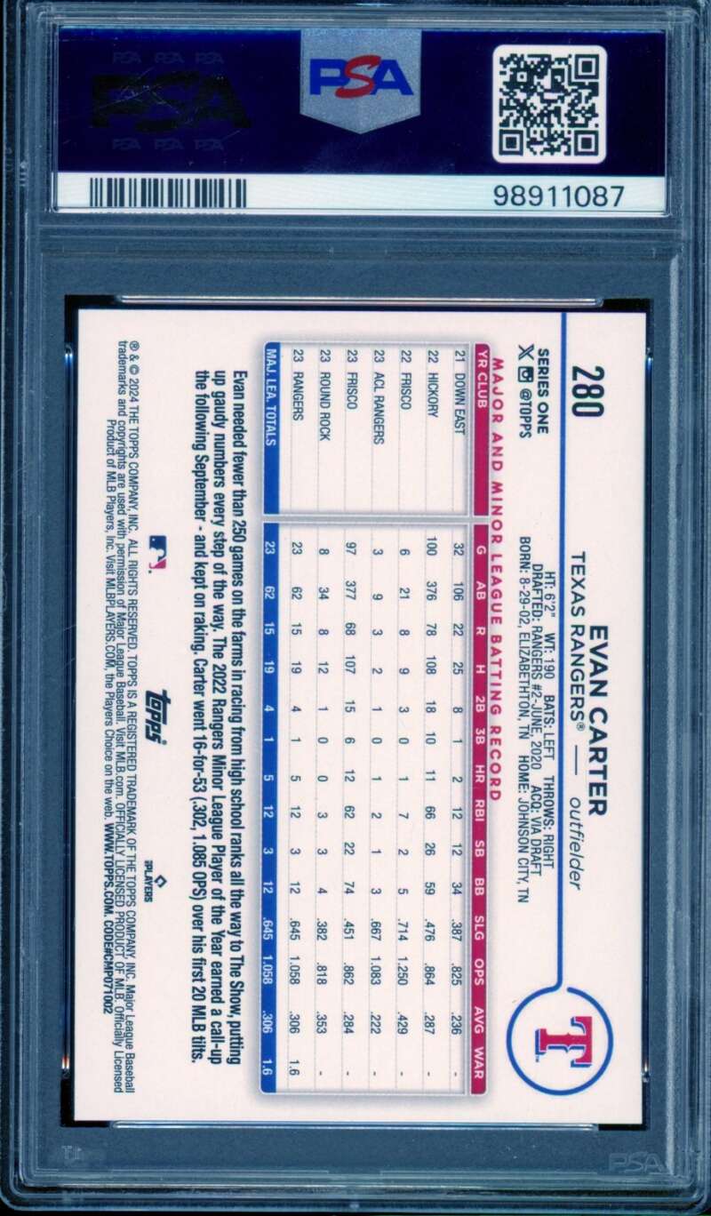 Evan Carter Rookie Card 2024 Topps ASG Exclusives #280 PSA 9 Image 2