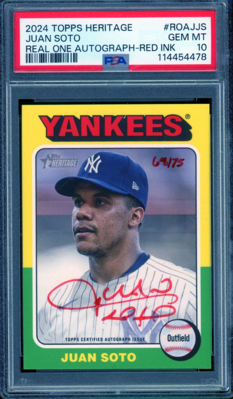 Juan Soto 2024 Topps Heritage Real One Autograph Red Ink (68/75) #roajjs PSA 10 Image 1