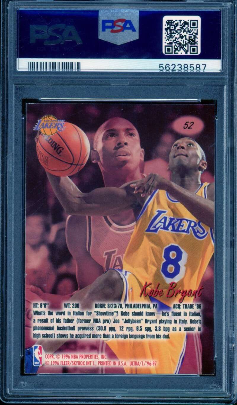 Kobe Bryant Rookie Card 1996-97 Ultra #52 PSA 9 Image 2