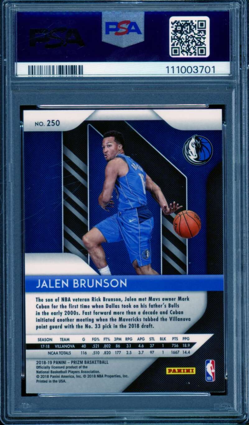 Jalen Brunson Rookie Card 2018-19 Panini Prizm #250 PSA 8 Image 2