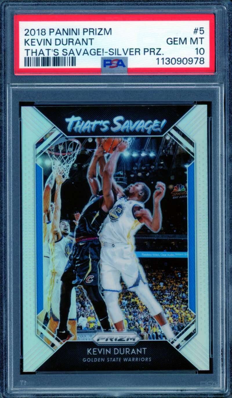 Kevin Durant Card 2018-19 Panini Prizm That's Save Silver #5 PSA 10 Image 1
