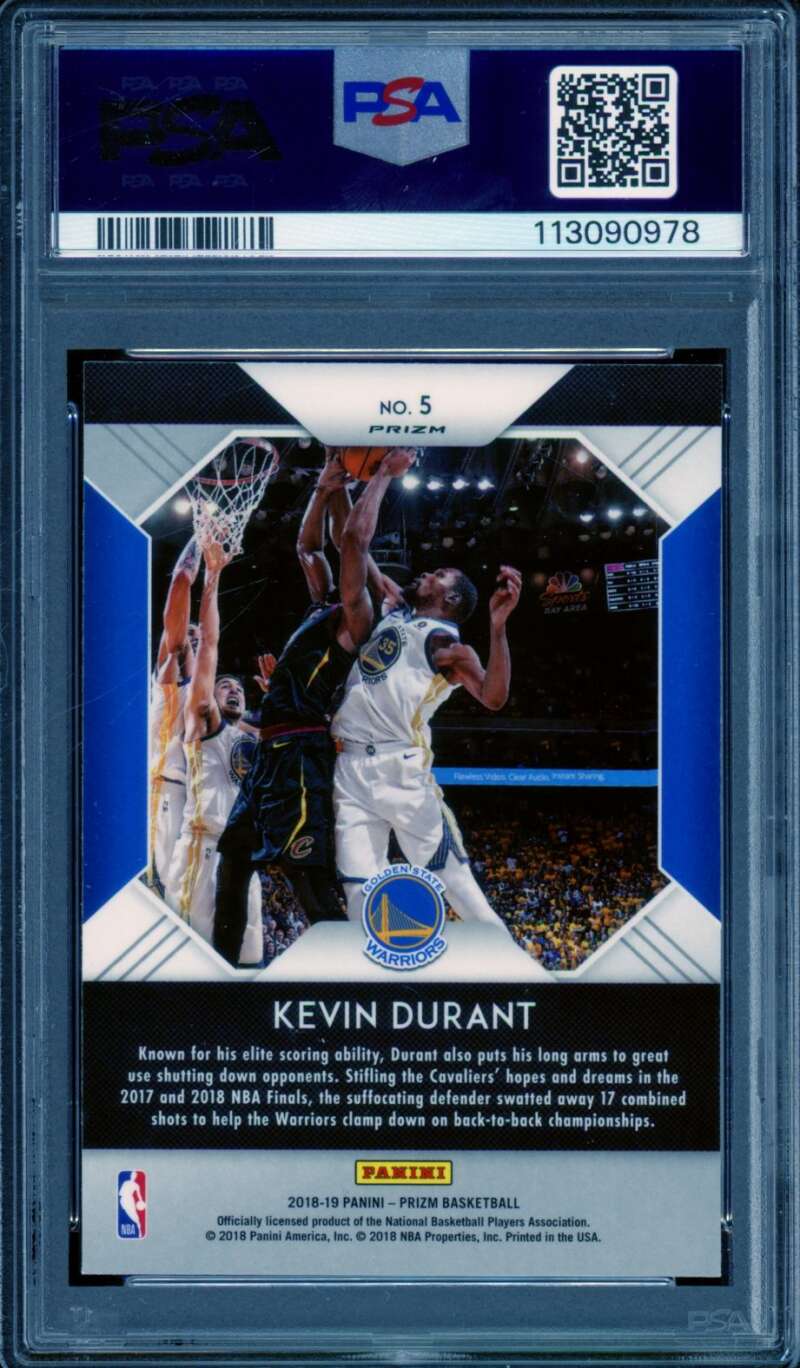 Kevin Durant Card 2018-19 Panini Prizm That's Save Silver #5 PSA 10 Image 2
