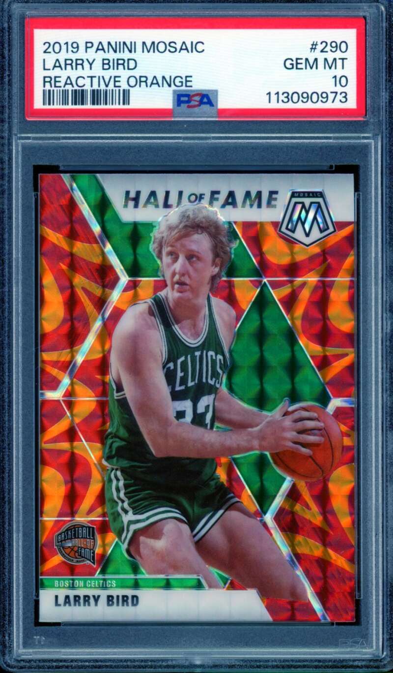 Larry Bird Card 2019-20 Panini Mosaic Reactive Orange #290 PSA 10 Image 1
