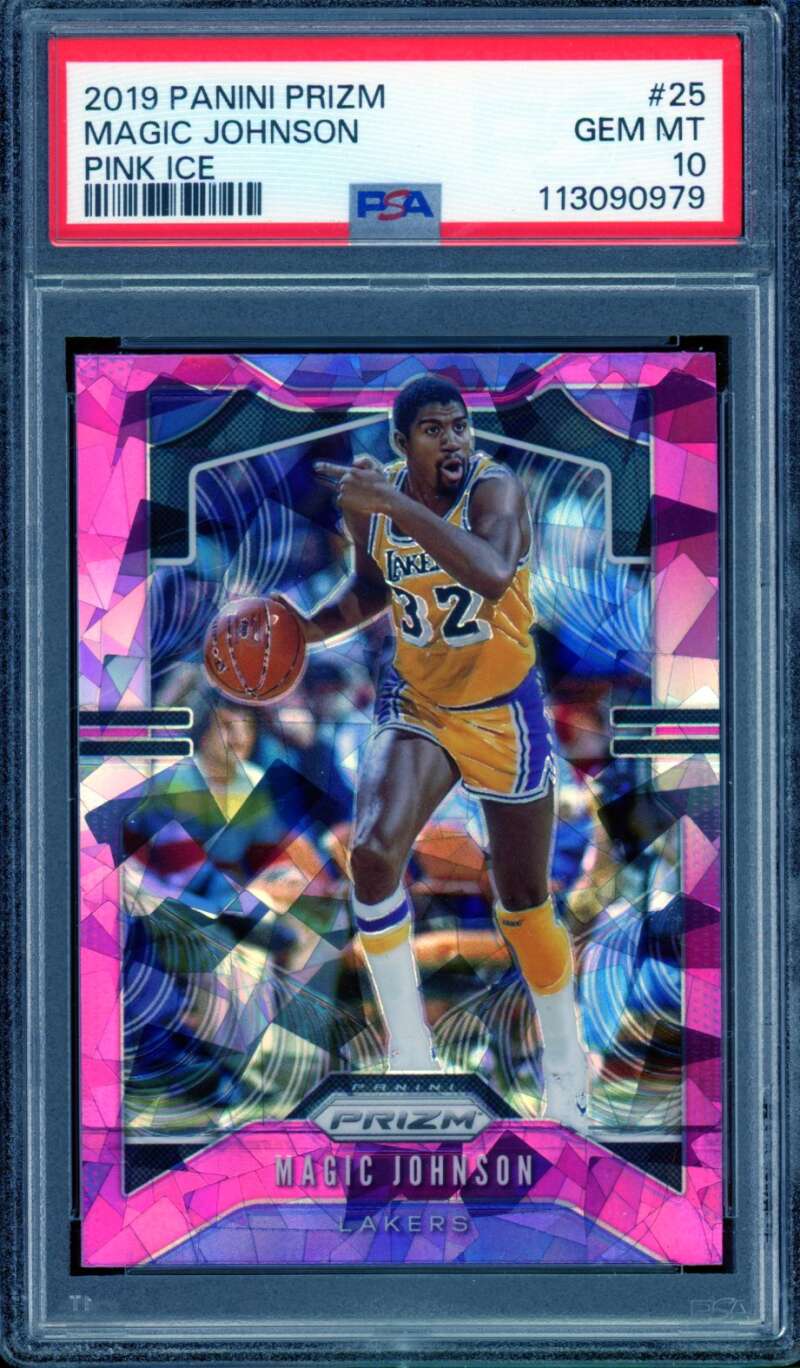 Magic Johnson Card 2019-20 Panini Prizm Pink Ice (pop 18) #25 PSA 10 Image 1