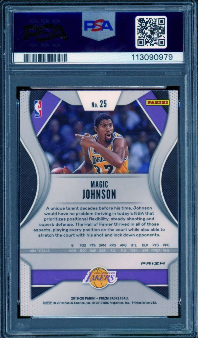 Magic Johnson Card 2019-20 Panini Prizm Pink Ice (pop 18) #25 PSA 10 Image 2