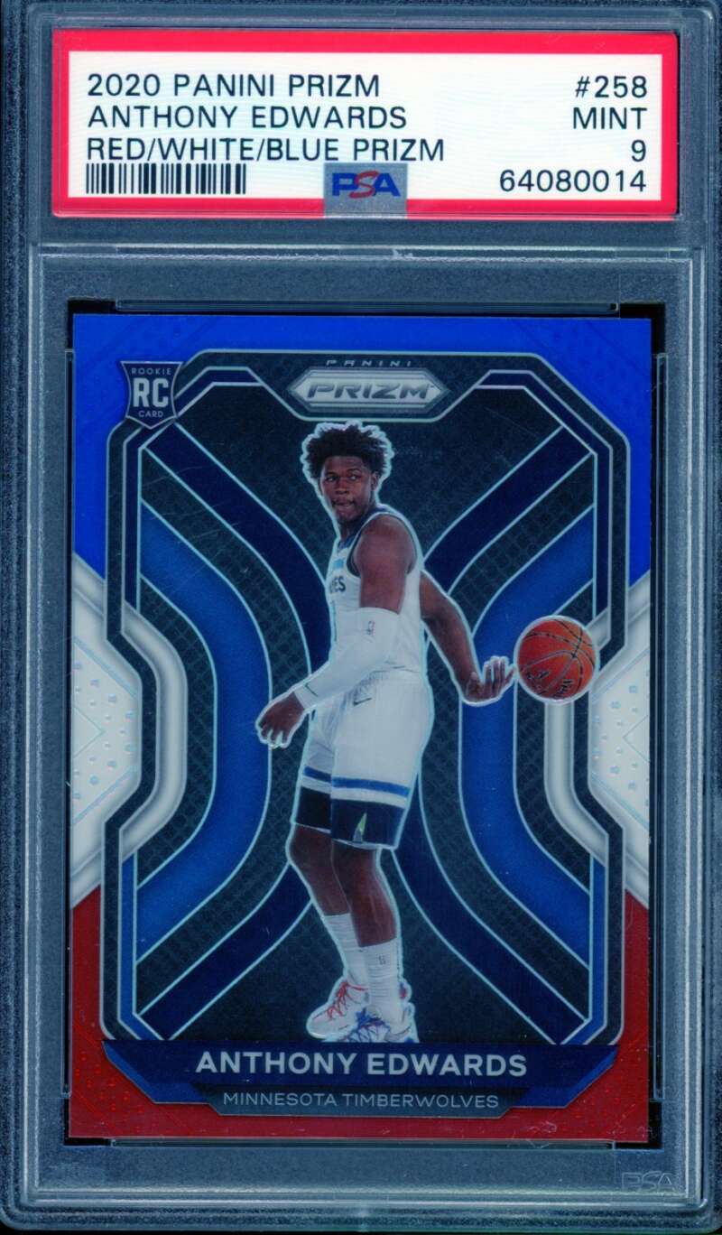 Anthony Edwards Rookie Card 2020-21 Panini Prizm Red/White/Blue #258 PSA 9 Image 1