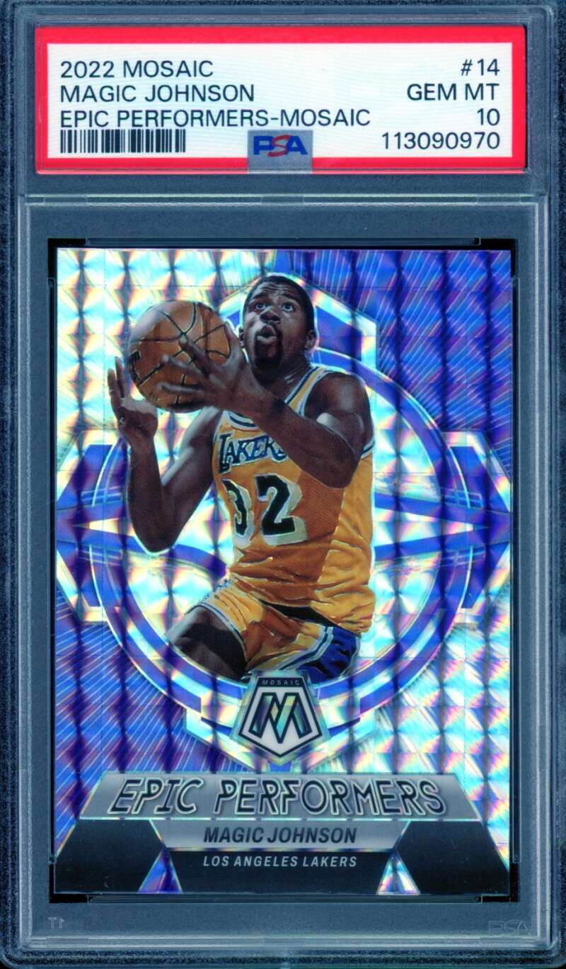 Magic Johnson Card 2022-23 Mosaic Epic Performers (pop 1) #14 PSA 10 Image 1