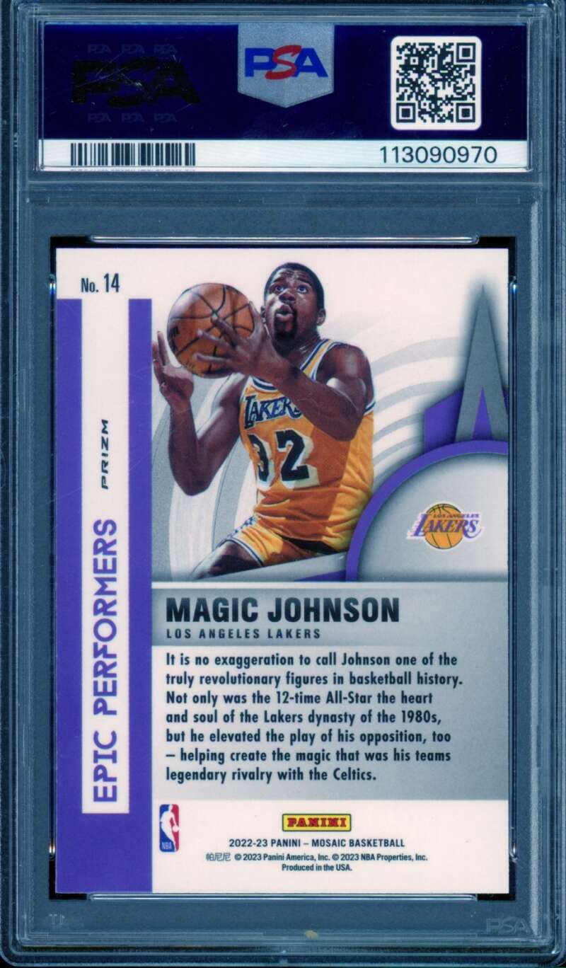 Magic Johnson Card 2022-23 Mosaic Epic Performers (pop 1) #14 PSA 10 Image 2