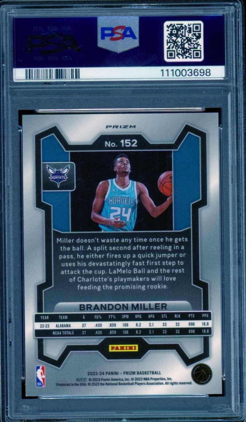 Brandon Miller Rookie Card 2023-24 Prizm Silver #152 PSA 8 Image 2