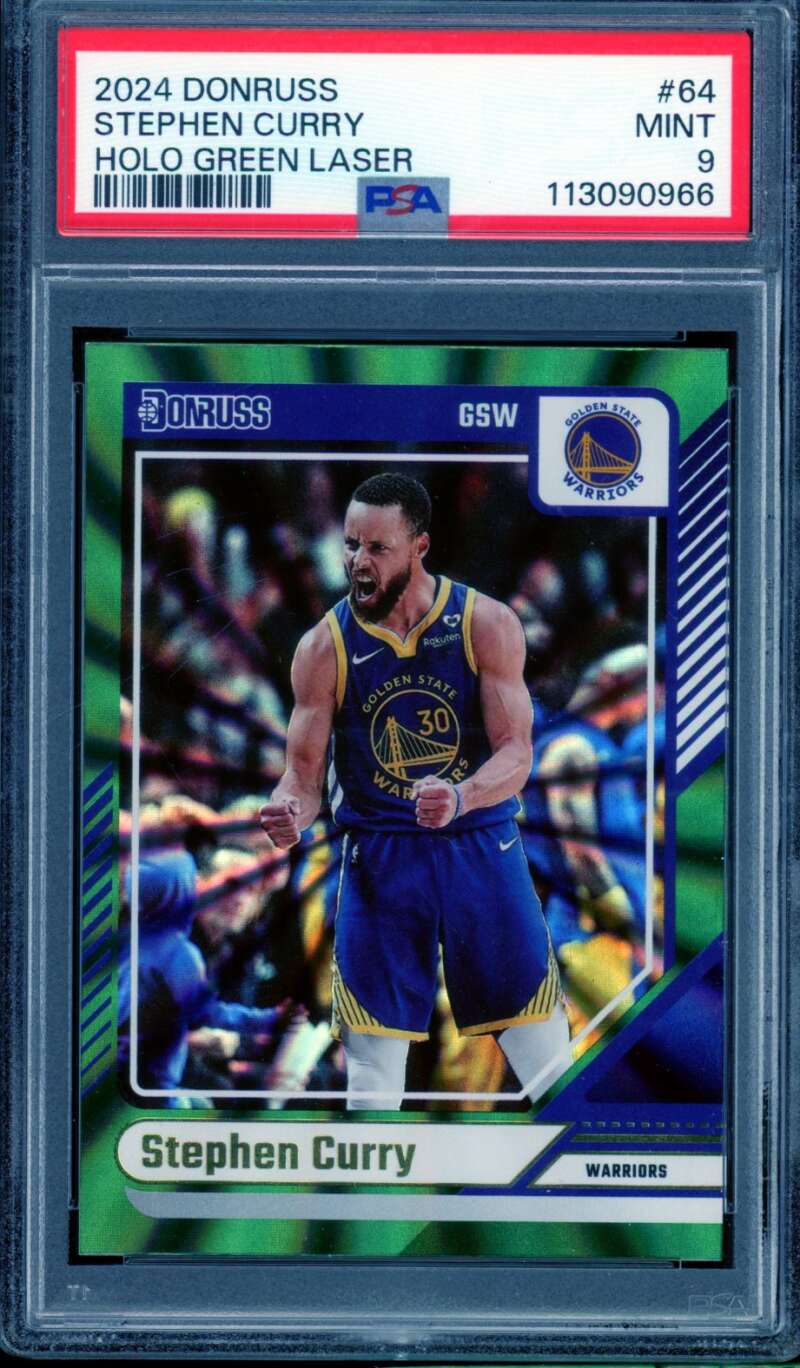 Stephen Curry Card 2024-25 Donruss Holo Green Laser (pop 1) #64 PSA 9 Image 1