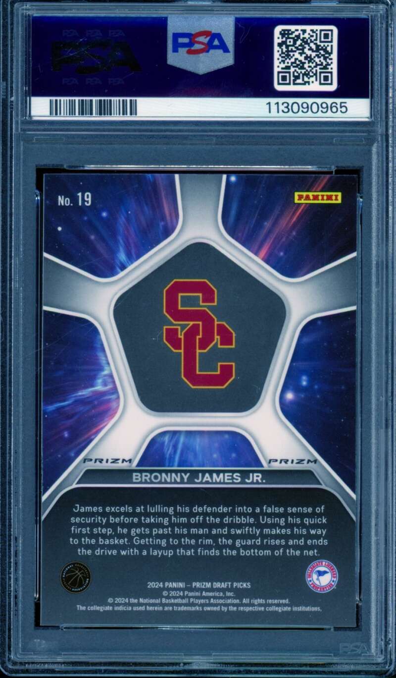 Bronny James Jr. Rookie 2024-25 Prizm Draft Picks Deep Space Silver #19 PSA 9 Image 2