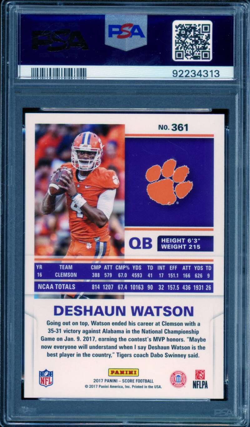 Deshaun Watson Rookie Card 2017 Panini Score #361 PSA 10 Image 2