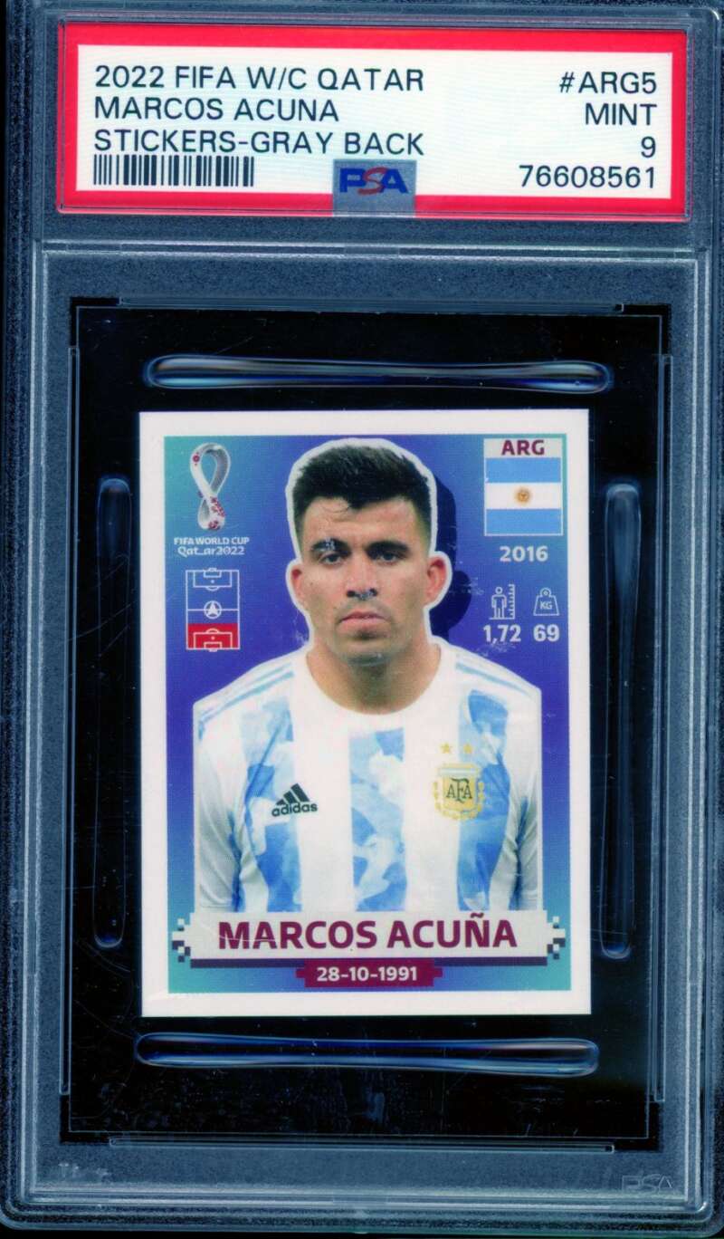 Marcos Acuna Card 2022 FIFA World Cup Stickers Qatar #Arg5 PSA 9 Image 1