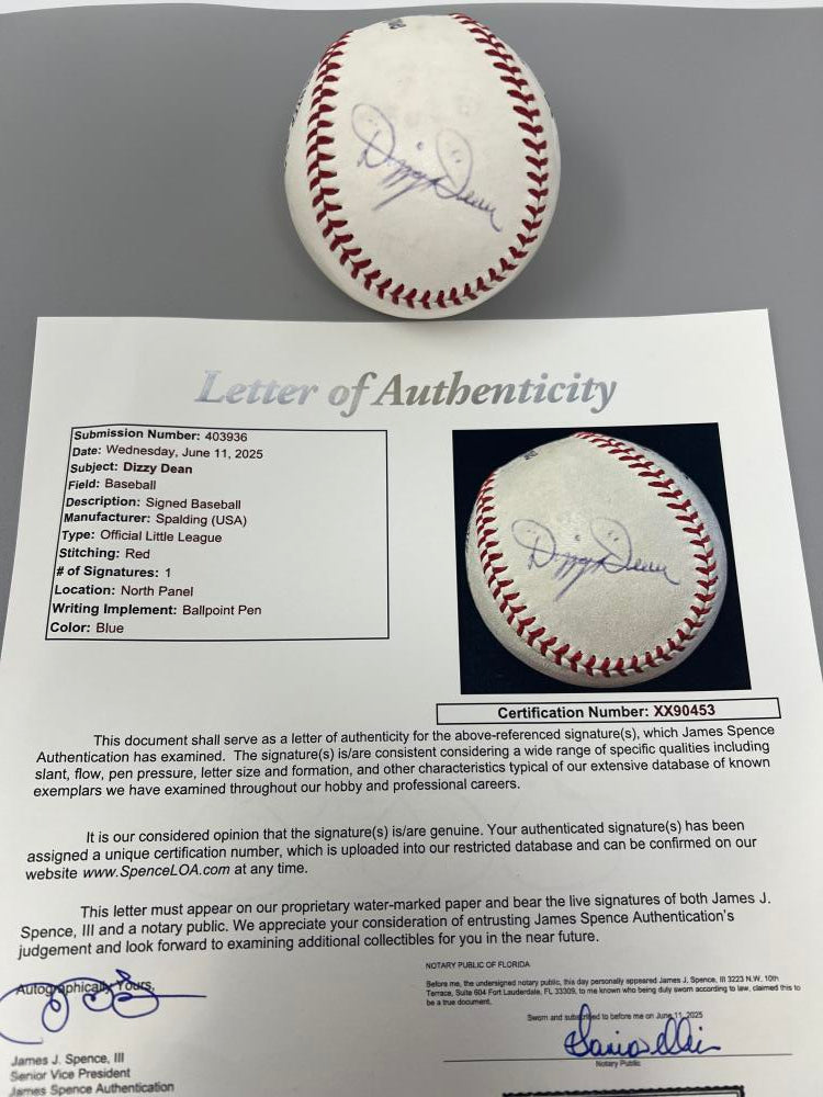 Dizzy Dean Autograph Signed Official Little League Baseball JSA Authentic  Image 2