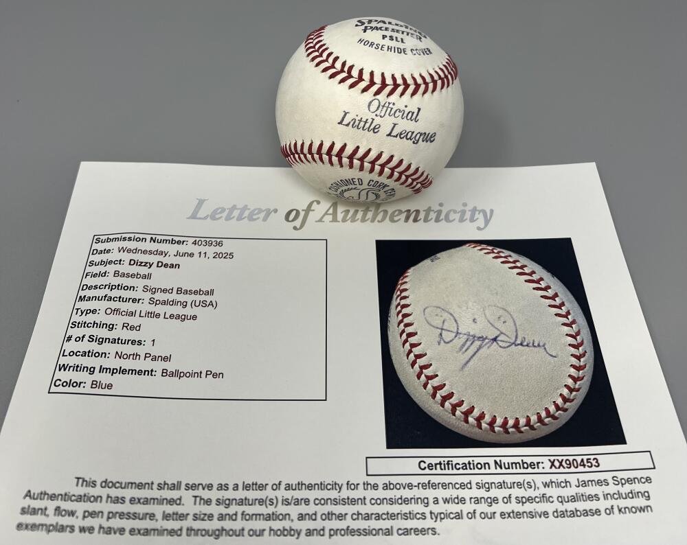 Dizzy Dean Autograph Signed Official Little League Baseball JSA Authentic  Image 3