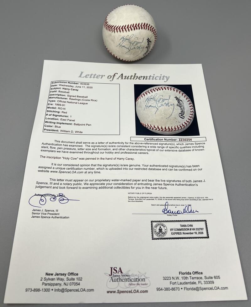 American Sports Commentator Harry Caray Autograph Signed Baseball JSA Authentic  Image 1