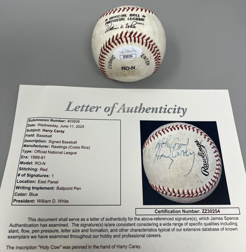 American Sports Commentator Harry Caray Autograph Signed Baseball JSA Authentic  Image 2