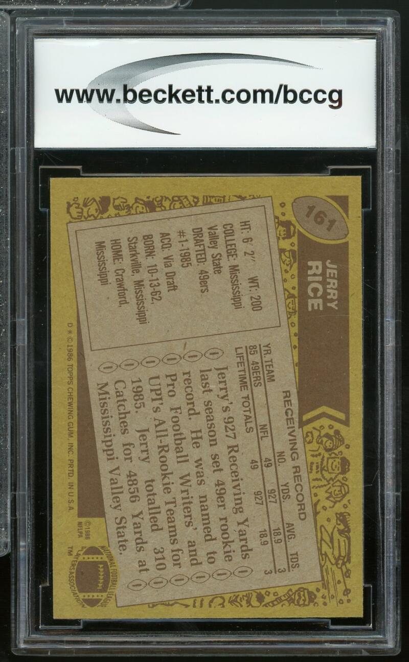 1986 Topps #161 Jerry Rice Rookie Card BGS BCCG 10 Mint+ Image 2