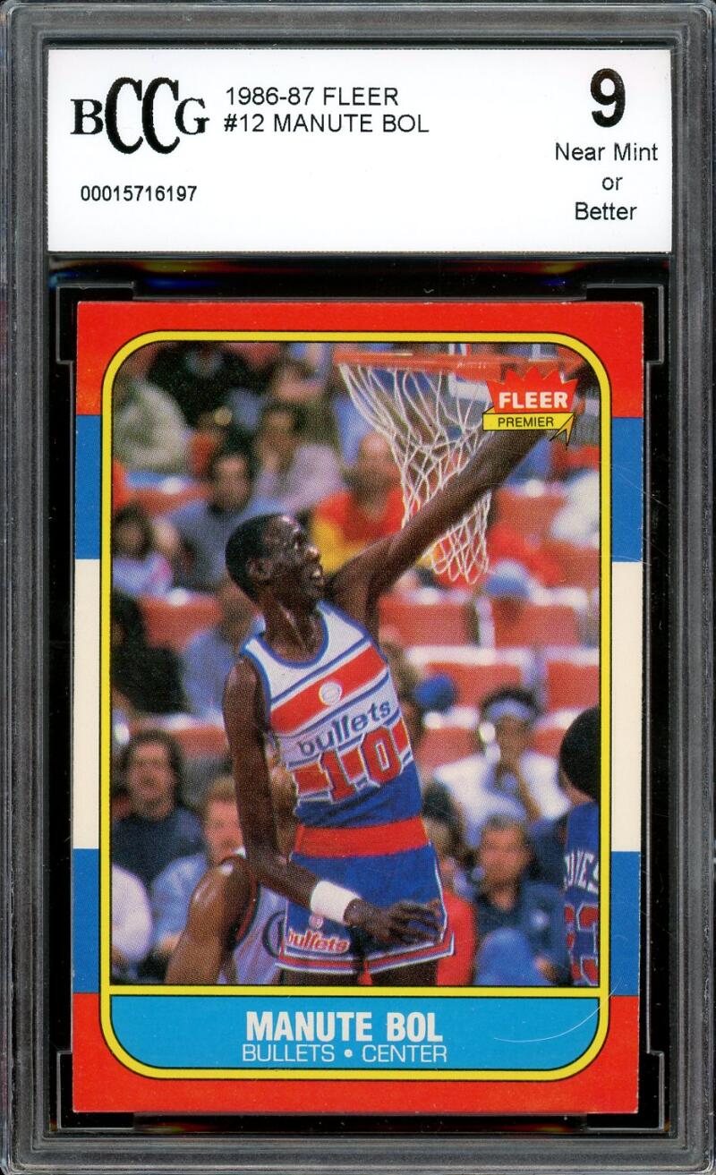 1986-87 Fleer #12 Manute Bol Rookie Card BGS BCCG 9 Near Mint+ Image 1