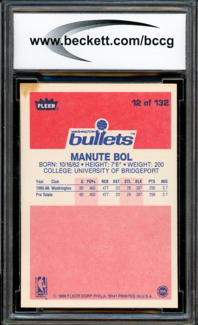 1986-87 Fleer #12 Manute Bol Rookie Card BGS BCCG 9 Near Mint+ Image 2