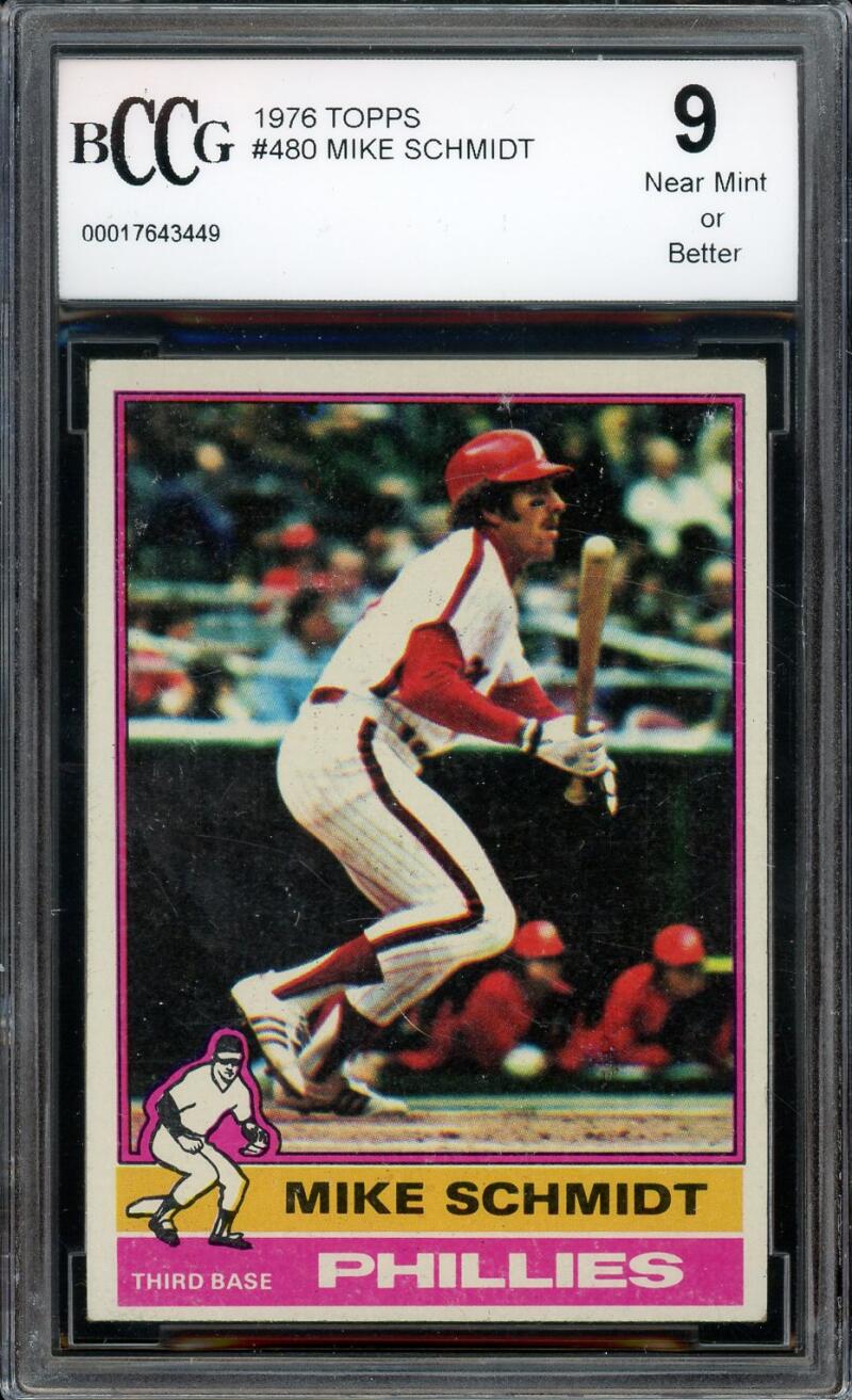 1976 Topps #480 Mike Schmidt Card BCCG 9 Near Mint Image 1