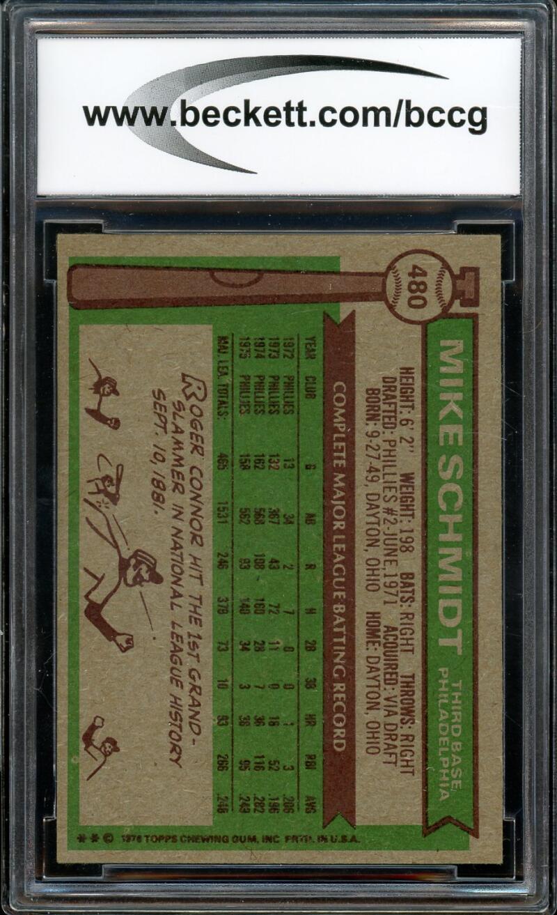 1976 Topps #480 Mike Schmidt Card BCCG 9 Near Mint Image 2