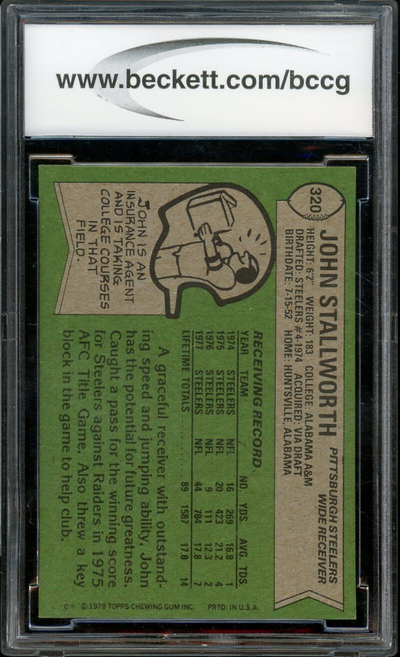 1978 Topps #320 John Stallworth Rookie Card BGS BCCG 9 Near Mint+ Image 2